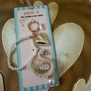 Piper K Swan, Pearls & Gold Heart Bag Charm or Keychain